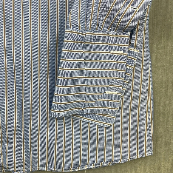 Paul Fredrick‎ Men’s LS Oxford Dress Shirt Blue Stripe Size 17-32 Trim Fit - Picture 4 of 10